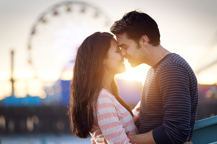 dating couple moment before kissing on lips
